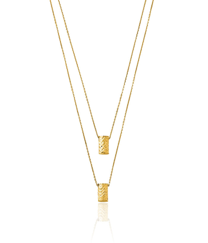 14K Solid Yellow Gold Two Layering Chain Necklace
