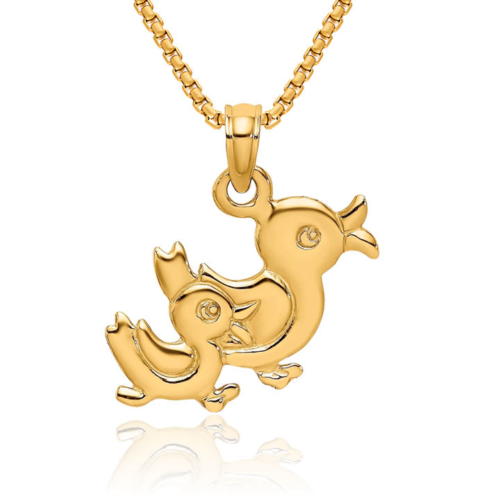 14K Solid Yellow Gold Two Mallard Ducks Necklace Bird Pendant Charm