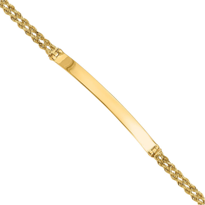 14K Solid Yellow Gold Two Strand Rope Name Bar Identification ID Bracelet