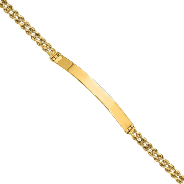 14K Solid Yellow Gold Two Strand Rope Name Bar Identification ID Bracelet