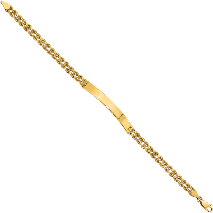 14K Solid Yellow Gold Two Strand Rope Name Bar Identification ID Bracelet