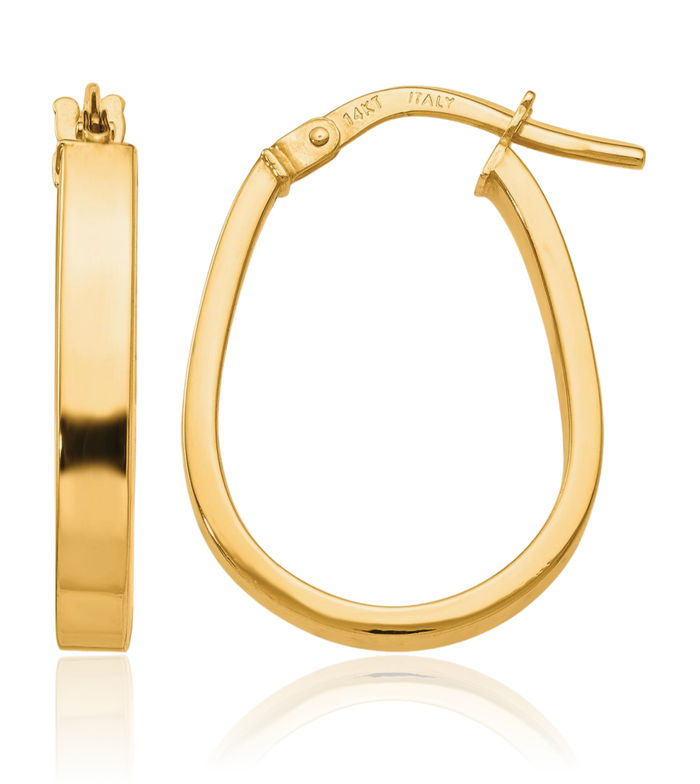 14K Solid Yellow Gold U Shape Medium Hoop Earrings