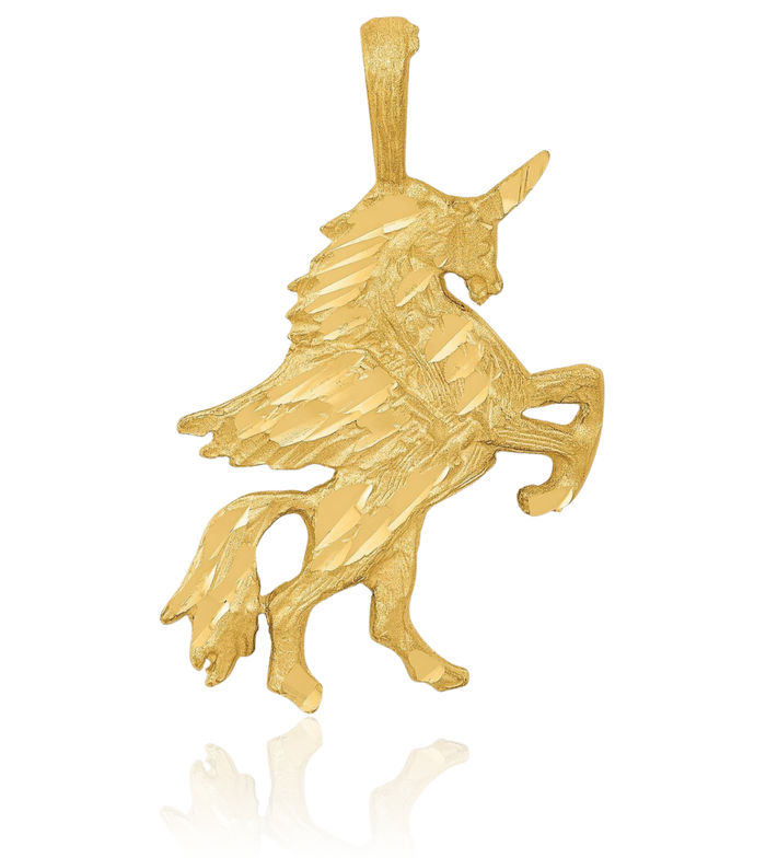 14K Solid Yellow Gold Unicorn Magical Horse Head Necklace Animal Lover Pendant Equestrian Charm