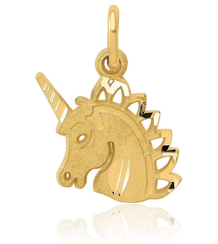 14K Solid Yellow Gold Unicorn Necklace