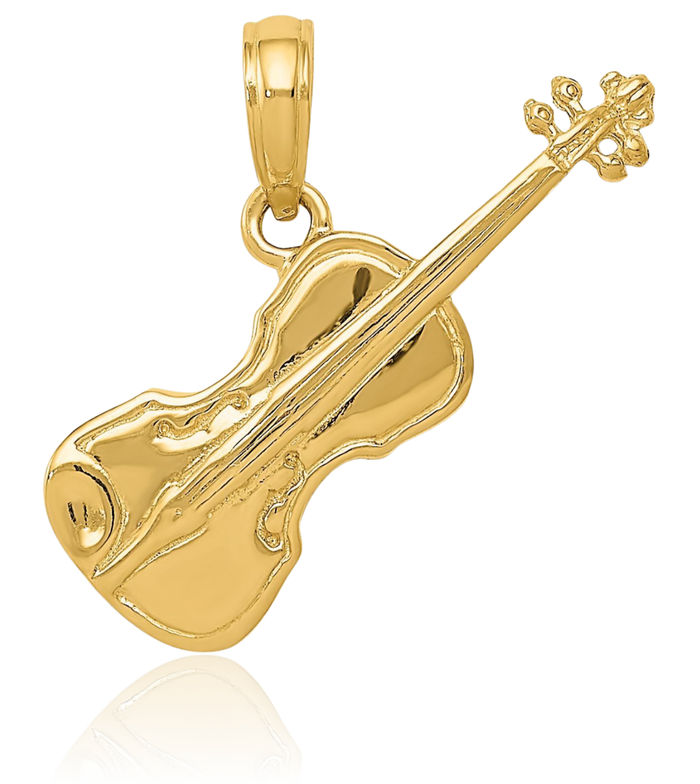 14K Solid Yellow Gold Violin Necklace Chain Pendant Charm