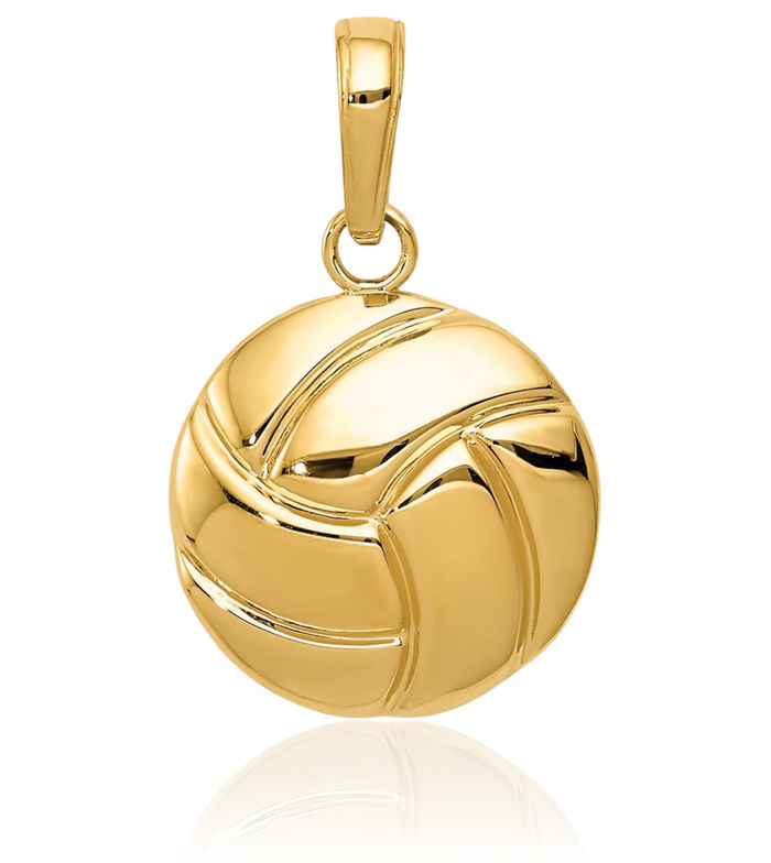 14K Solid Yellow Gold Volleyball Necklace Charm Sports Pendant