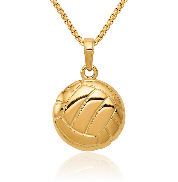 14K Solid Yellow Gold Volleyball Necklace Charm Sports Pendant