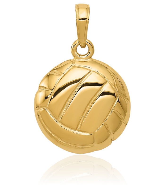 14K Solid Yellow Gold Volleyball Necklace Charm Sports Pendant