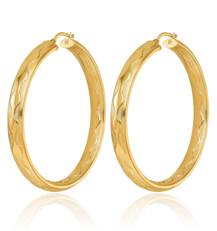 14K Solid Yellow Gold Wavy 5.5x48mm Round Large Hoop Earrings