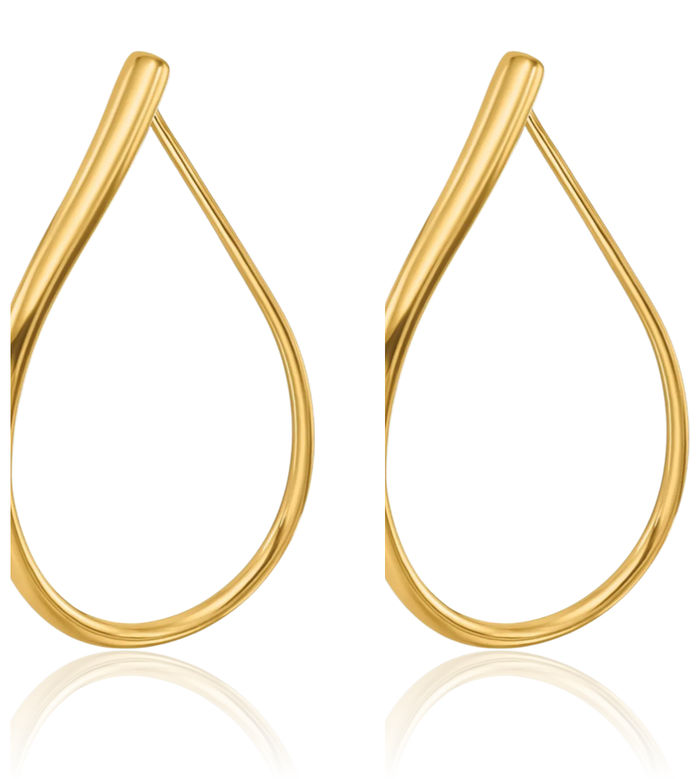 14K Solid Yellow Gold Wavy Teardrop Extra Large Hoop Earrings