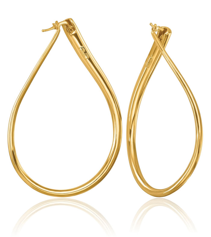 14K Solid Yellow Gold Wavy Teardrop Extra Large Hoop Earrings