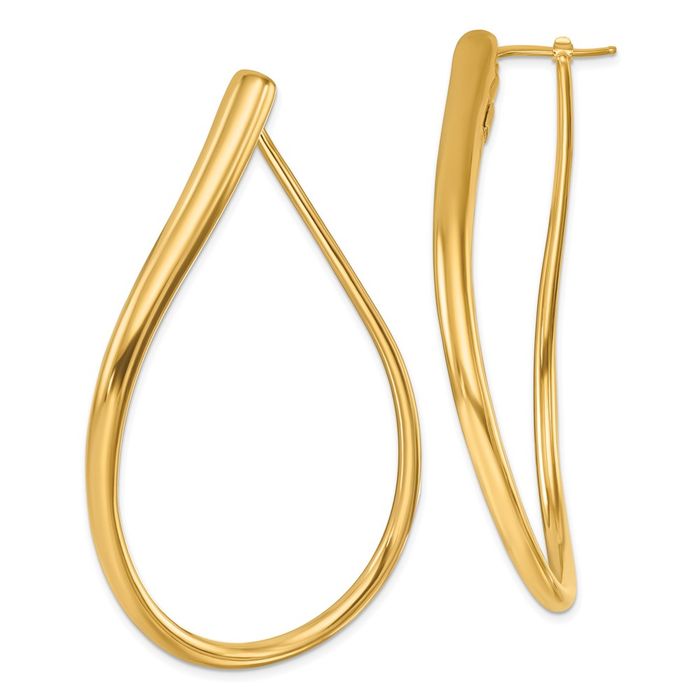 14K Solid Yellow Gold Wavy Teardrop Extra Large Hoop Earrings