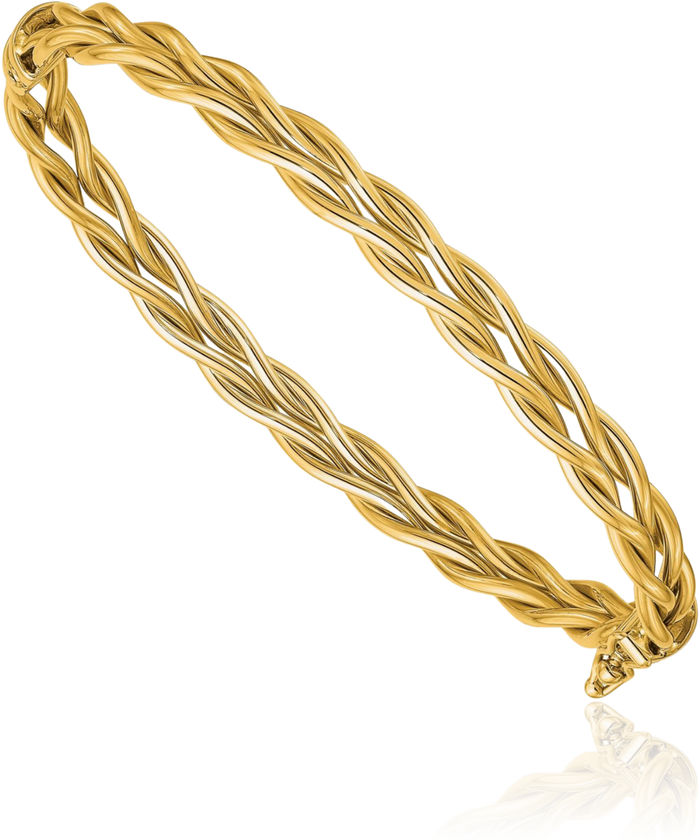 14K Solid Yellow Gold Weaved Bangle Bracelet