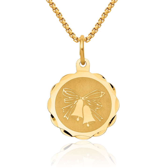 14K Solid Yellow Gold Wedding Bells Necklace Chain Pendant Charm
