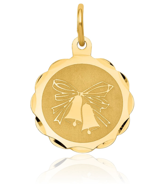 14K Solid Yellow Gold Wedding Bells Necklace Chain Pendant Charm