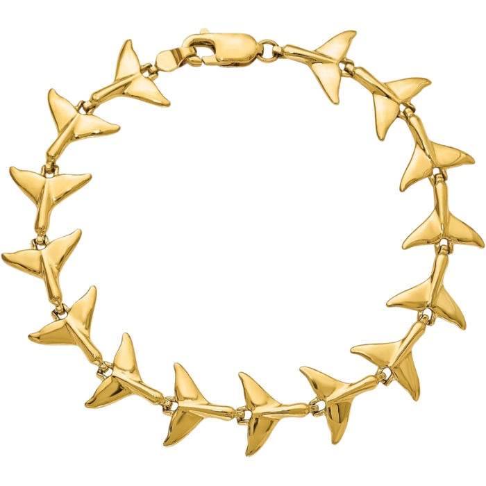 14K Solid Yellow Gold Whale Tail Fish Mermaid Chain Charm Bracelet