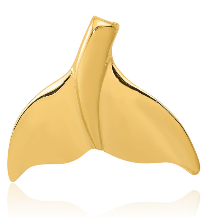 14K Solid Yellow Gold Whale Tail Fish Mermaid Floating Chain Slide Pendant Necklace Charm