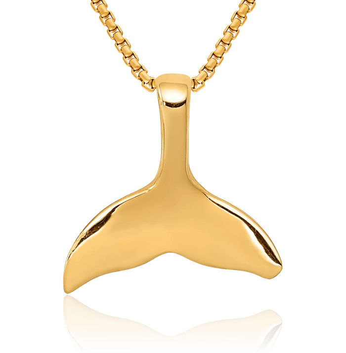 14K Solid Yellow Gold Whale Tail Fish Mermaid Floating Chain Slide Pendant Necklace Charm