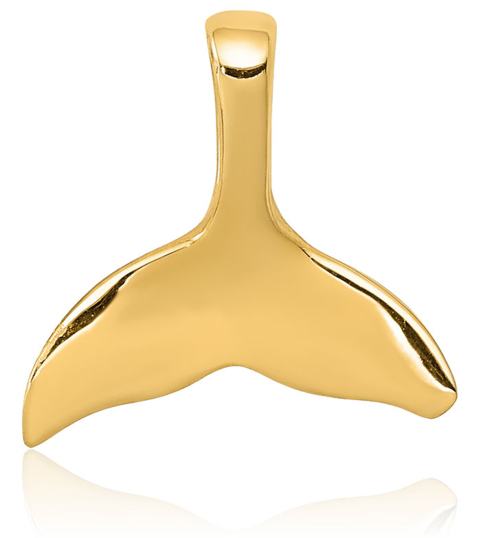 14K Solid Yellow Gold Whale Tail Fish Mermaid Floating Chain Slide Pendant Necklace Charm