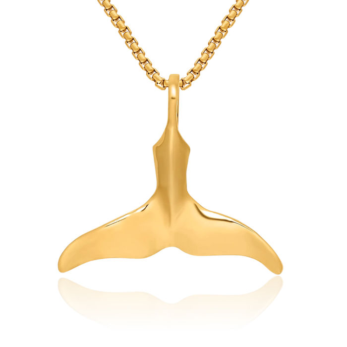 14K Solid Yellow Gold Whale Tail Fish Mermaid Necklace Chain Pendant Charm