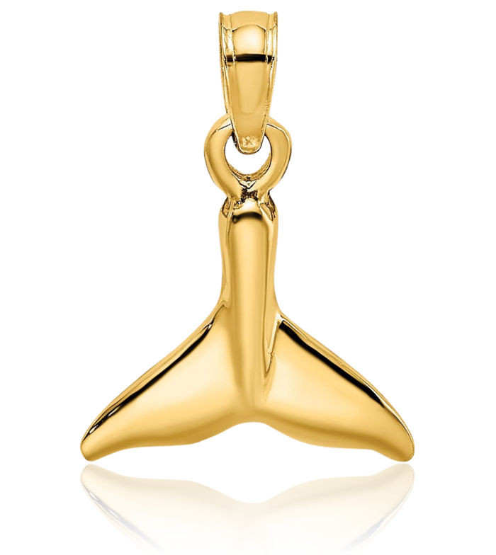 14K Solid Yellow Gold Whale Tail Fish Mermaid Necklace Chain Pendant Charm