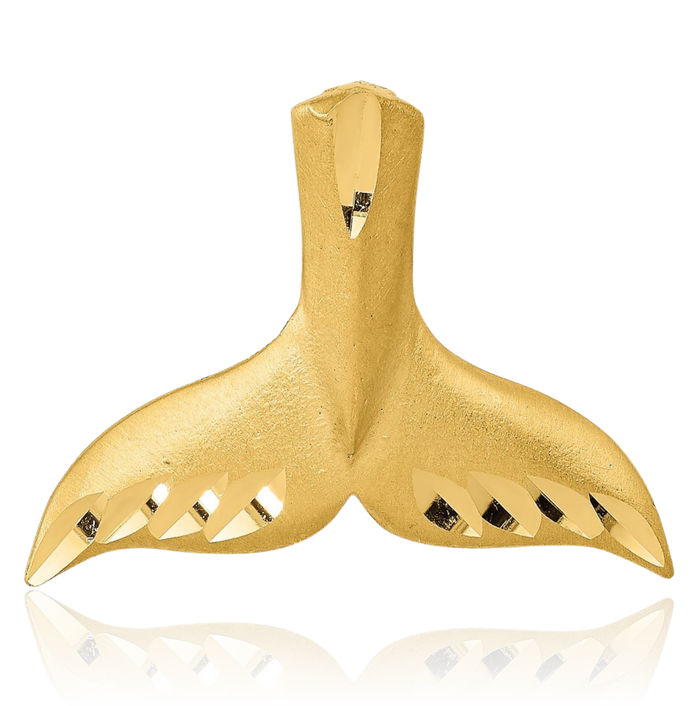 14K Solid Yellow Gold Whale Tail Fish Mermaid Slide Chain Necklace Pendant Charm