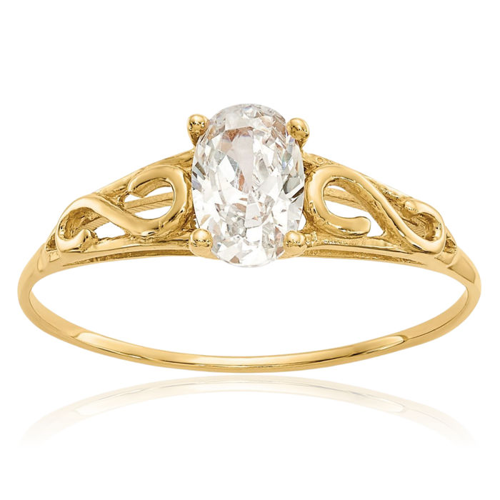 14K Solid Yellow Gold Synthetic White Spinel Solitaire Ring