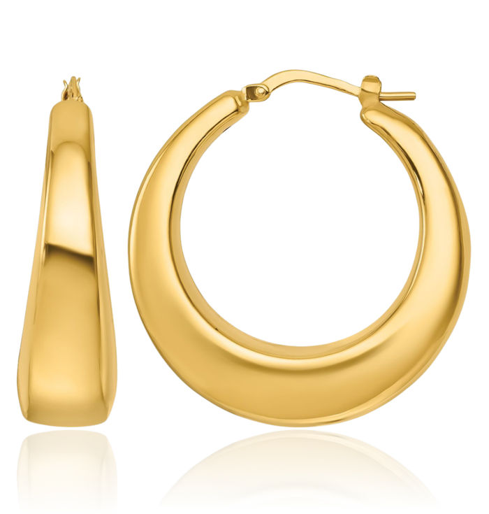 14K Solid Yellow Gold Wide Graduated Round Medium Hoop Earrings