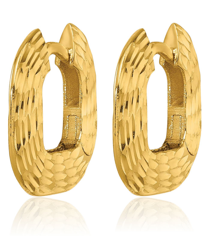 14K Solid Yellow Gold Wide Square Huggie Small Hoop Earrings