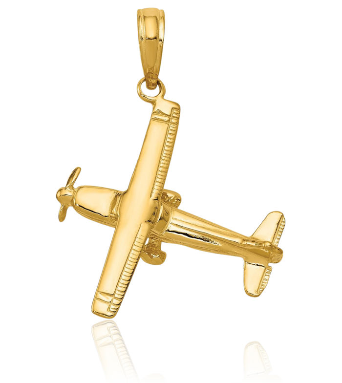 14K Solid Yellow Gold Wing Airplane Necklace Chain Pendant Charm