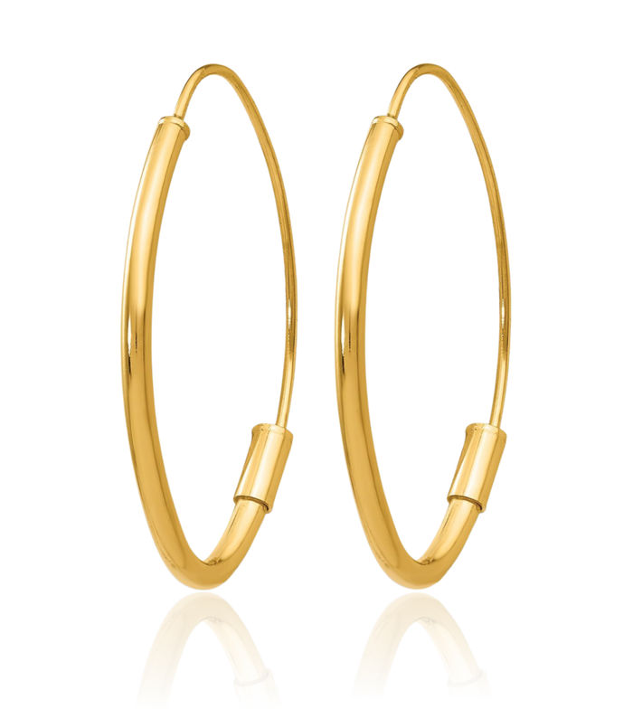 14K Solid Yellow Gold Wire Threader Oval Medium Endless Hoop Earrings