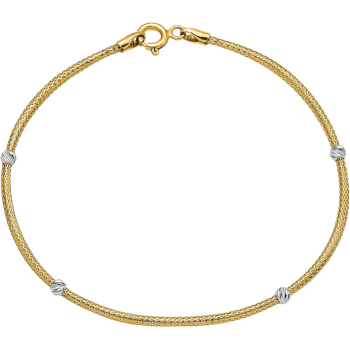 14K Solid Yellow Gold Woven Flexible Beads Chain Bracelet