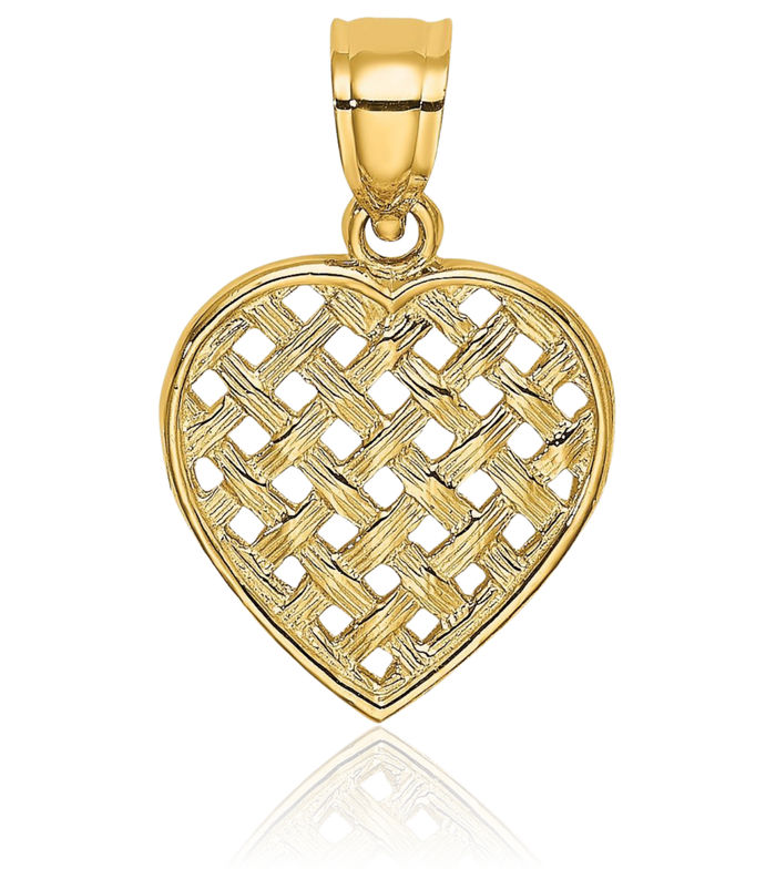 14K Solid Yellow Gold Woven Heart Necklace Love Pendant Charm