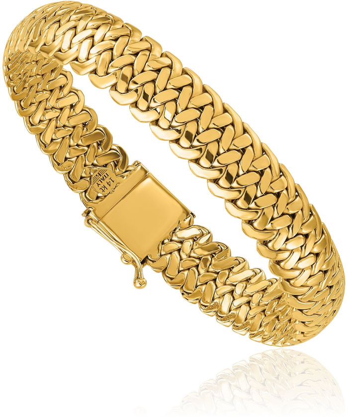 14K Solid Yellow Gold Woven Link Chain Bracelet