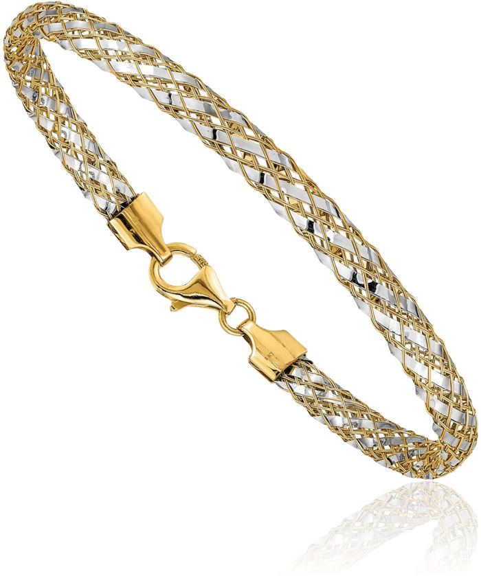 14K Solid Yellow Gold Woven Popcorn Mesh Chain Bracelet