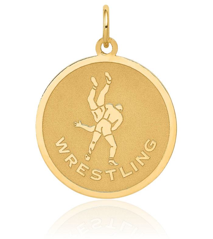 14K Solid Yellow Gold Wrestling Disc Necklace Charm Sports Pendant