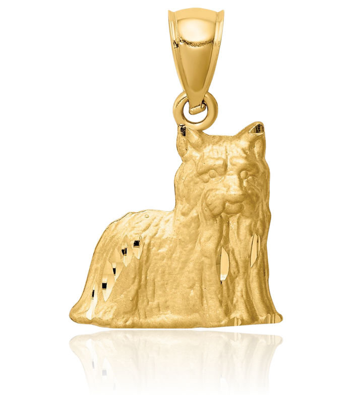 14K Solid Yellow Gold Yorkshire Terrier Necklace Chain Pendant Charm
