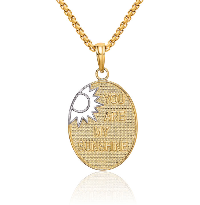 14K Solid Yellow Gold You Are My Sunshine Sun Necklace Pendant Sunburst Charm Celestial Jewelry