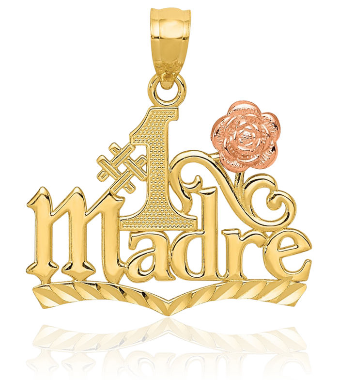 14K Solid Yellow Rose Pink Gold Best Madre Mother Necklace Chain Pendant Charm