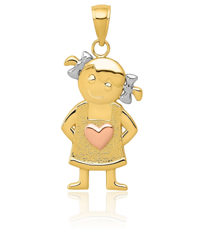 14K Solid Yellow Rose Pink Gold Girl Necklace Chain Pendant Charm