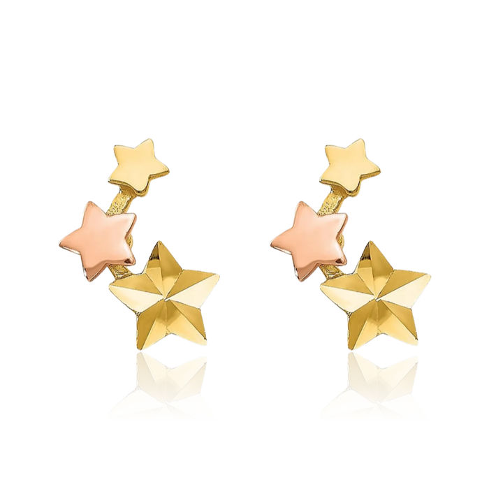 14K Solid Yellow Rose Pink Gold Star Stud Earrings