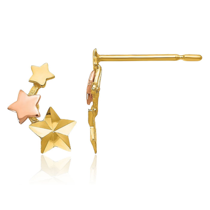 14K Solid Yellow Rose Pink Gold Star Stud Earrings