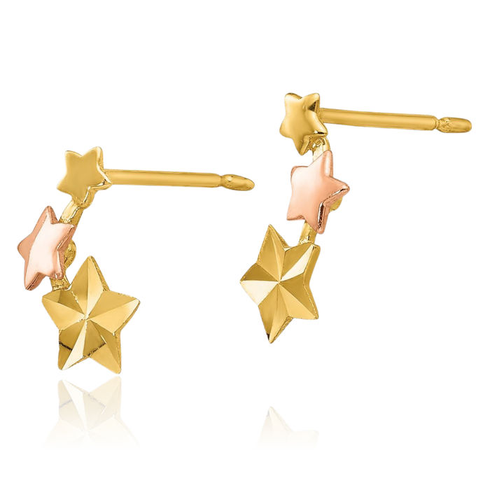 14K Solid Yellow Rose Pink Gold Star Stud Earrings