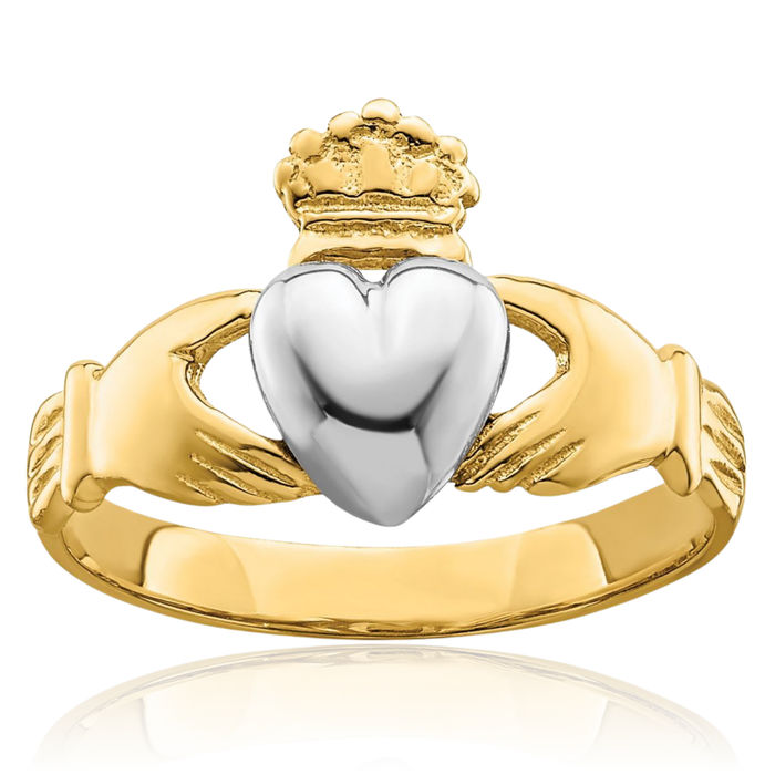 14K Solid Yellow White Gold Heart Irish Claddagh Celtic Ring Development Jewelry