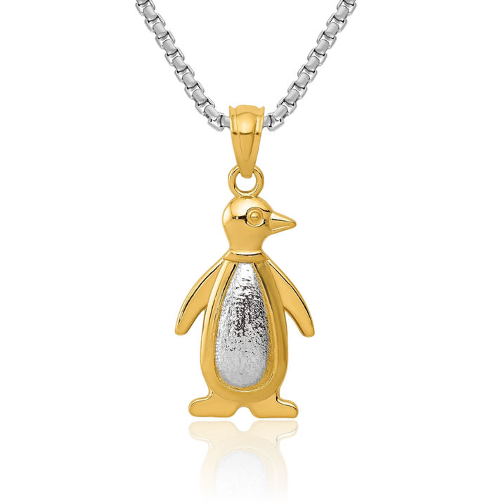 14K Solid Yellow White Gold Penguin Antarctica Polar Bird Necklace Chain Pendant Charm