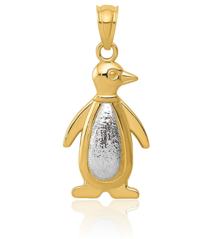 14K Solid Yellow White Gold Penguin Antarctica Polar Bird Necklace Chain Pendant Charm