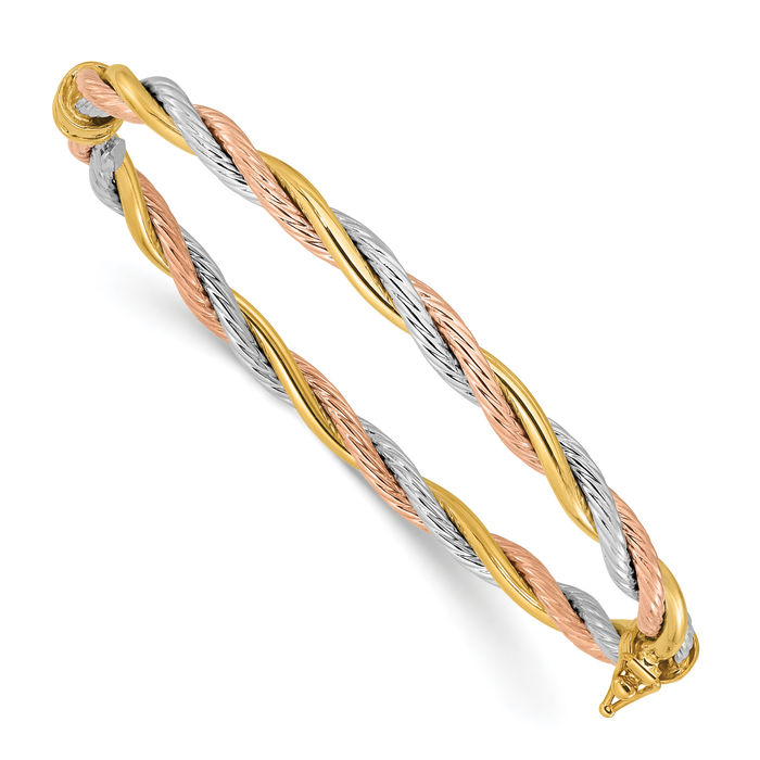 14K Solid Tri Color Gold Twisted Bangle Bracelet | eBay