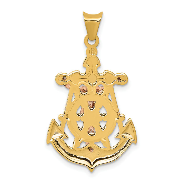 14K Solid Tri Color Gold Anchor Mariner Jesus Crucifix Cross Necklace
