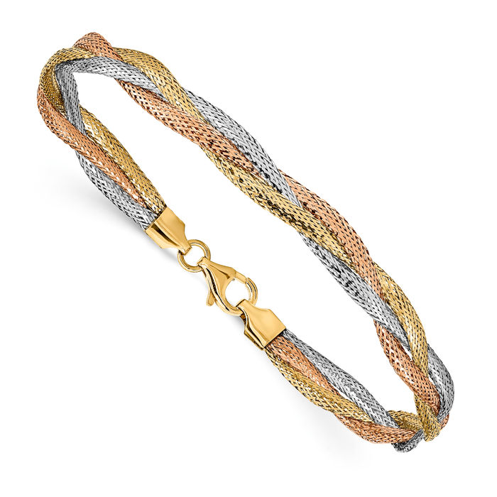 14K Solid Two Tone Gold Stretch Wrap Bracelet - Picture 9 of 12