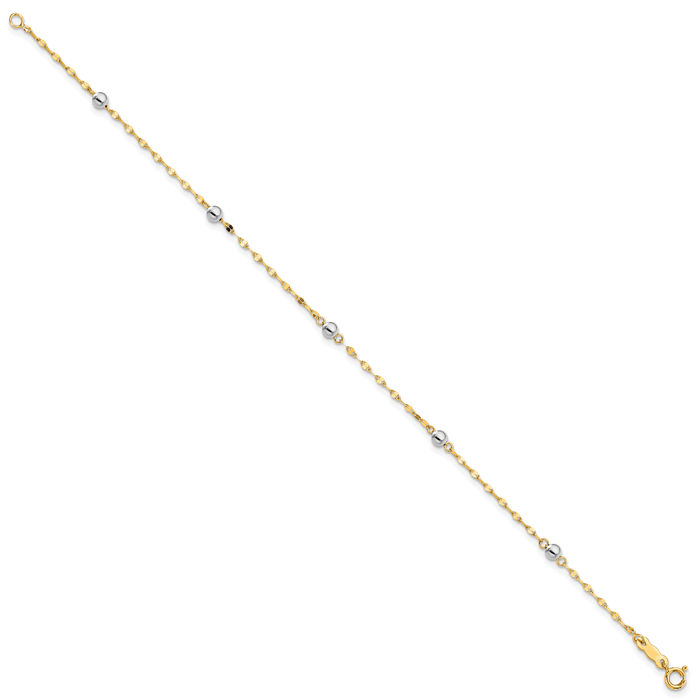 14K Solid Two Tone Gold Bead Chain Bracelet